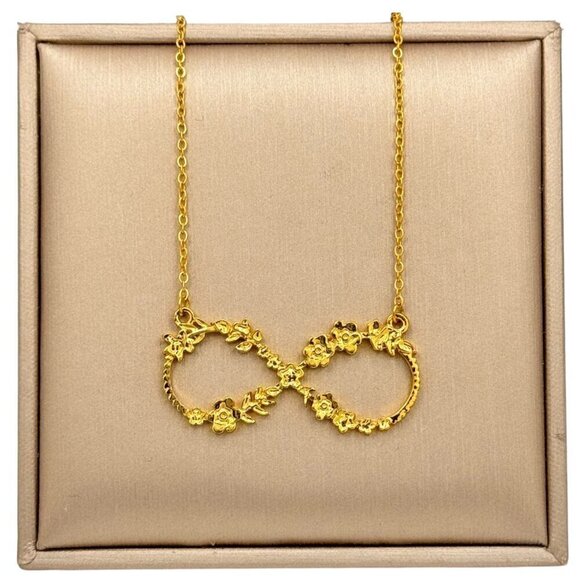 NWT 24K Gold Plated Flower Infinity Pendant Necklace 18” - Picture 3 of 13